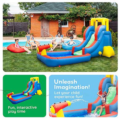 PicassoTiles Outdoor Inflatable Water Slide Castle Kids Bounce House with Pool Area (Splash Zone)