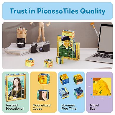 PICASSO-TILES 20pc Magnetic Blocks World Famous Paintings Theme Magnetic Building Blocks for Kids 3+