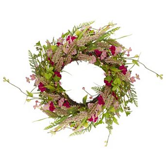 Spring Floral Foliage and Berry Twig Wreath Pink 21"
