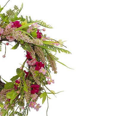 Spring Floral Foliage and Berry Twig Wreath Pink 21"
