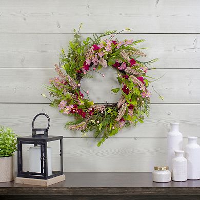 Spring Floral Foliage and Berry Twig Wreath Pink 21"