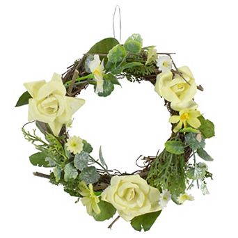 Mini Rose and Foliage Spring Wreath Yellow 7"