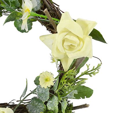 Mini Rose and Foliage Spring Wreath Yellow 7"
