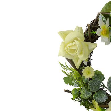 Mini Rose and Foliage Spring Wreath Yellow 7"