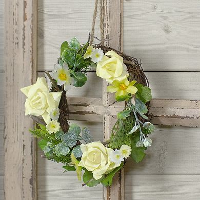 Mini Rose and Foliage Spring Wreath Yellow 7"