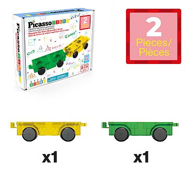PicassoTiles 2 Piece Car Set, STEM Toy Magnetic Tiles, Building Blocks for Kids Age 3 & Up, PT21