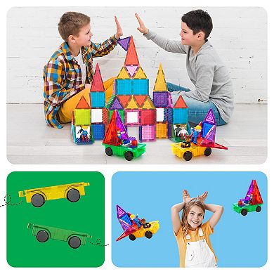 PicassoTiles 2 Piece Car Set, STEM Toy Magnetic Tiles, Building Blocks for Kids Age 3 & Up, PT21