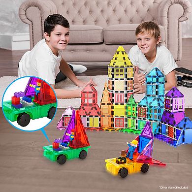 PicassoTiles 2 Piece Car Set, STEM Toy Magnetic Tiles, Building Blocks for Kids Age 3 & Up, PT21