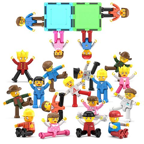 Детские фигурки PicassoTiles 16 pc Character Set, Magnetic Tiles Building Blocks for Kids, Magnet for Kids 3+