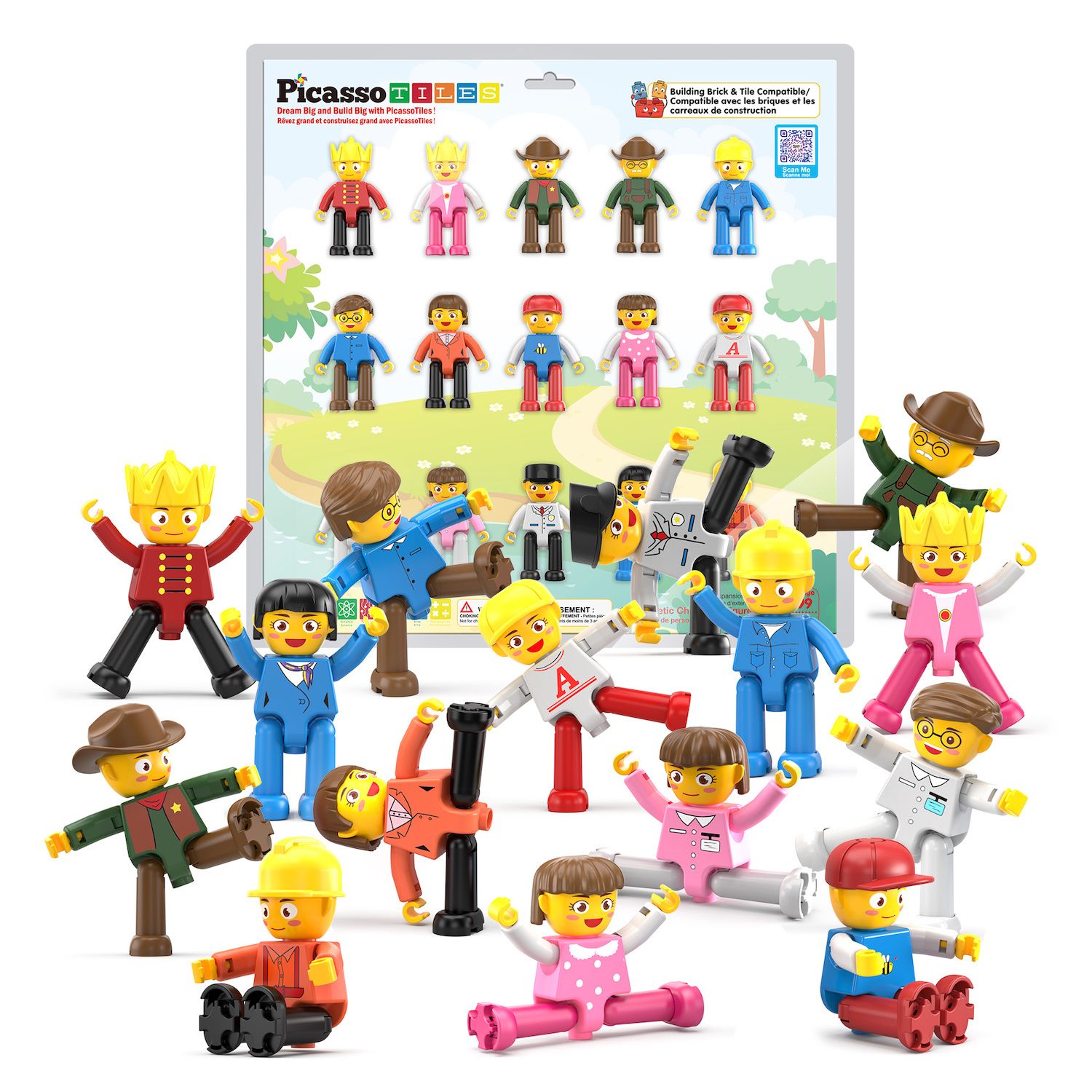 Детские фигурки PicassoTiles 15 pc Character Figure Set, Magnetic Tiles and Brick Compatible for Kids 3+