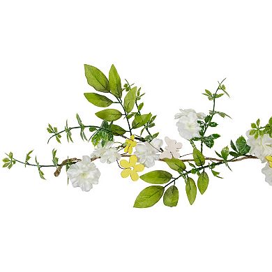 4' White Floral and and Mixed Foliage Spring Garland