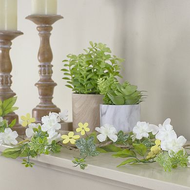 4' White Floral and and Mixed Foliage Spring Garland