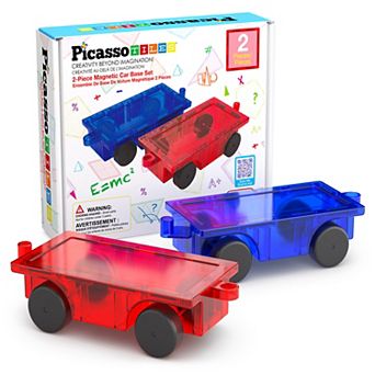 PicassoTiles 2 pc Car Set, Magnetic Tiles, Magnetic Building Blocks for Kids, Magnet for Kids 3+