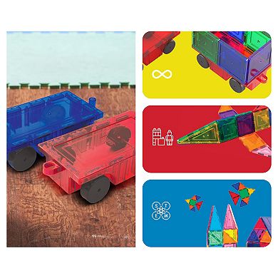 PicassoTiles 2 PC Car Set, Magnetic Tiles, Magnetic Building Blocks for Kids, Magnet for Kids 3+