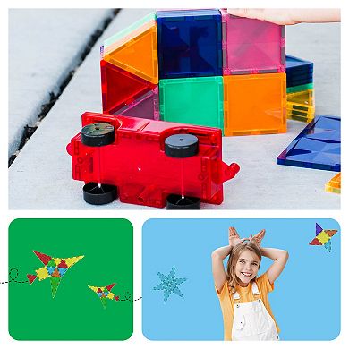 PicassoTiles 2 PC Car Set, Magnetic Tiles, Magnetic Building Blocks for Kids, Magnet for Kids 3+