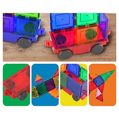 PicassoTiles 2 PC Car Set, Magnetic Tiles, Magnetic Building Blocks for Kids, Magnet for Kids 3+