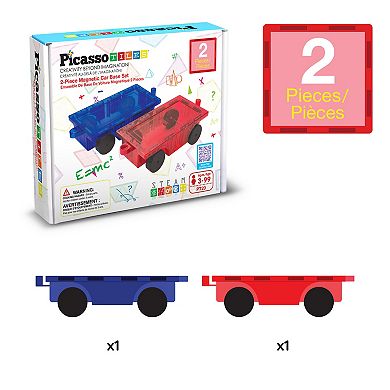 PicassoTiles 2 PC Car Set, Magnetic Tiles, Magnetic Building Blocks for Kids, Magnet for Kids 3+