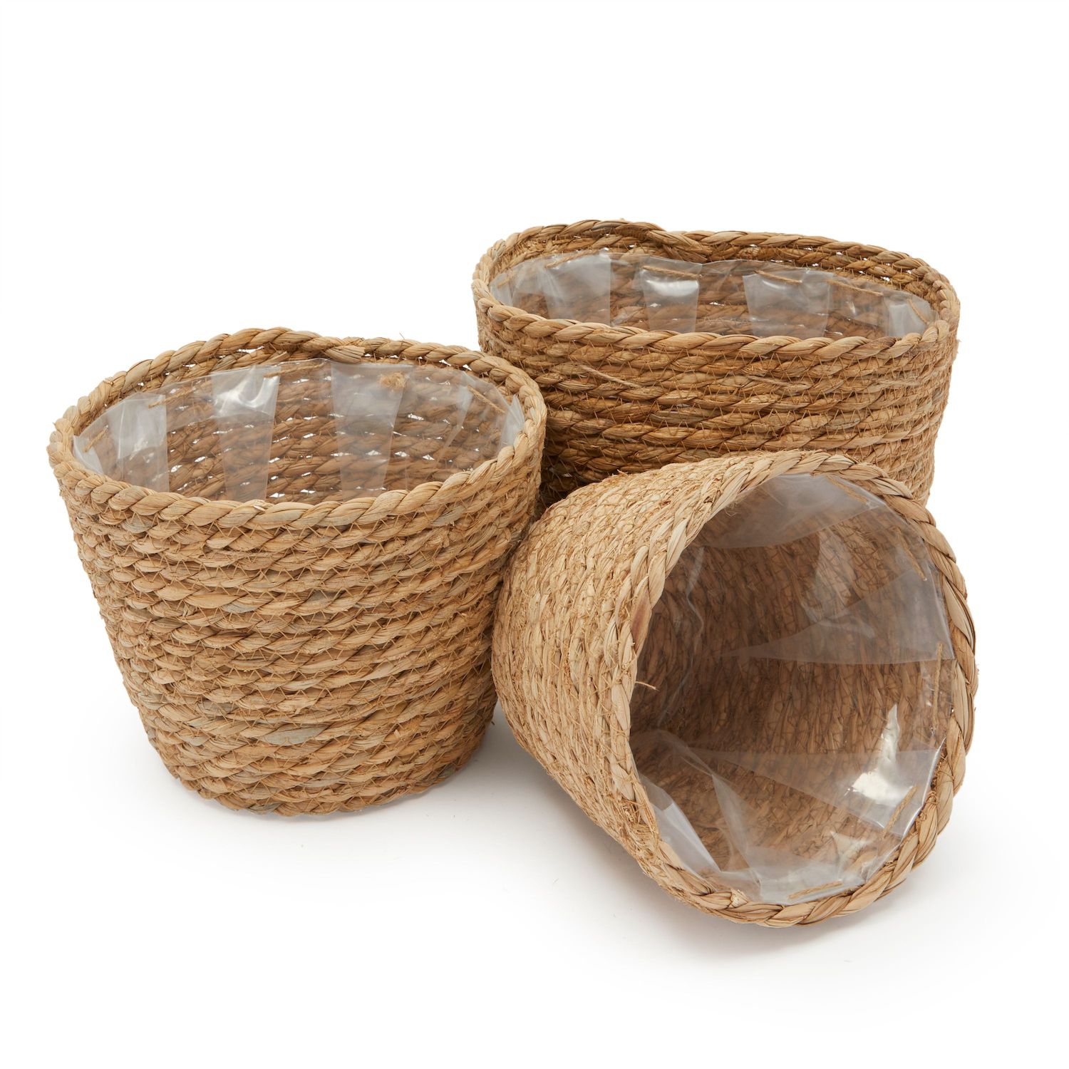 Sunnydaze 8 in Rattan Wicker Basket Planters with Handles/Lining - Set of 5