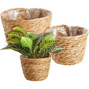 Seagrass Planter Set with Plastic Lining, 3 Woven Baskets for Plants (3 Sizes)