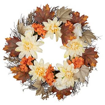 Orange and Cream Floral Fall Harvest Artificial Wreath 22-Inch