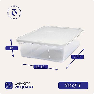 Homz 28 Qt Snaplock Clear Plastic Storage Container Bin With Secure Lid (4 Pack)