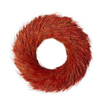 Red and Orange Ears of Wheat Fall Harvest Wreath - 16-Inch Unlit