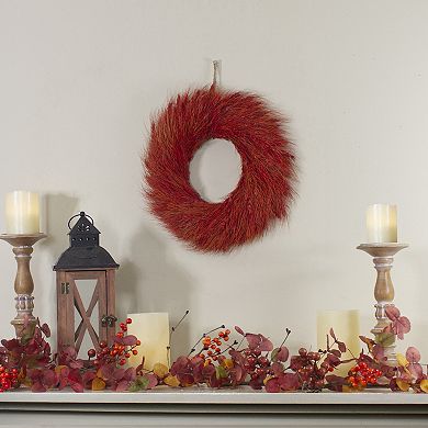 Red and Orange Ears of Wheat Fall Harvest Wreath - 16-Inch Unlit