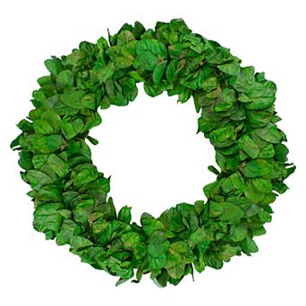 20" Lush Green Preserved Leaf Spring Garden Wreath - Unlit