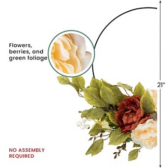 Autumn Harvest Artificial Floral Fall Foliage Twig Wreath with 21-Inch