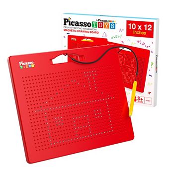 PicassoTiles® Red Large 12" x 10" Magnetic Drawing Board with 748 Beads for Kids Ages 3+