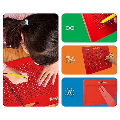 PicassoTiles® Red Large 12" x 10" Magnetic Drawing Board with 748 Beads for Kids Ages 3+