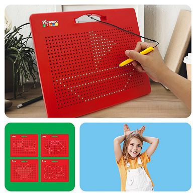 PicassoTiles® Red Large 12" x 10" Magnetic Drawing Board with 748 Beads for Kids Ages 3+