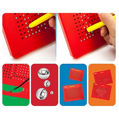 PicassoTiles® Red Large 12" x 10" Magnetic Drawing Board with 748 Beads for Kids Ages 3+