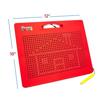 PicassoTiles® Red Large 12" x 10" Magnetic Drawing Board with 748 Beads for Kids Ages 3+