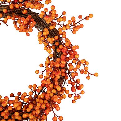 18" Red and Orange Berries Artifical Fall Harvest Twig Wreath 18-Inch Unlit