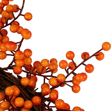 18" Red and Orange Berries Artifical Fall Harvest Twig Wreath 18-Inch Unlit