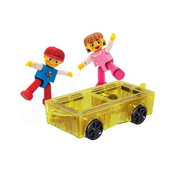PicassoTiles 3 pc Magnetic Mini Car and 2 Characters Set Magnetic Building Blocks for Kids 3+