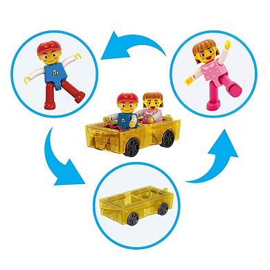 PicassoTiles 3 PC Magnetic Mini Car and 2 Characters Set Magnetic Building Blocks for Kids 3+