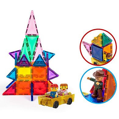 PicassoTiles 3 PC Magnetic Mini Car and 2 Characters Set Magnetic Building Blocks for Kids 3+