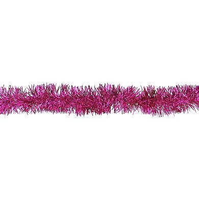 Shiny Pink Traditional Tinsel Garland - 50 feet Unlit