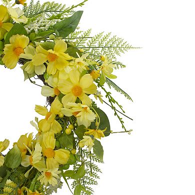 Daisy and Berry Floral Spring Wreath Yellow and Green 23"
