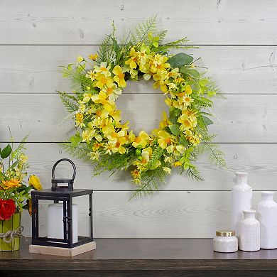 Daisy and Berry Floral Spring Wreath Yellow and Green 23"