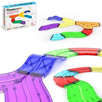 PicassoTiles 12 pc Expansion Variety Track Add-on, Magnetic Tiles Building Toys for Kids 3+