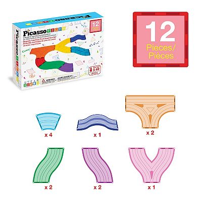 PicassoTiles 12 PC Expansion Variety Track Add-on, Magnetic Tiles Building Toys for Kids 3+