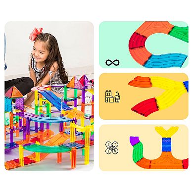 PicassoTiles 12 PC Expansion Variety Track Add-on, Magnetic Tiles Building Toys for Kids 3+