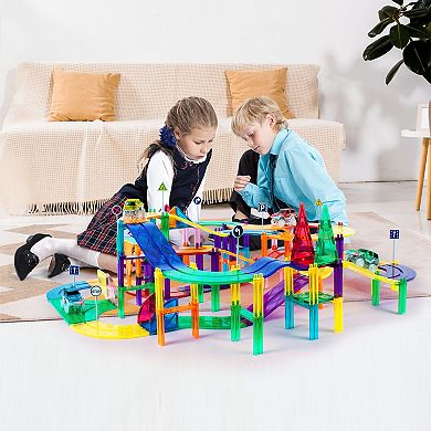 PicassoTiles 12 PC Expansion Variety Track Add-on, Magnetic Tiles Building Toys for Kids 3+