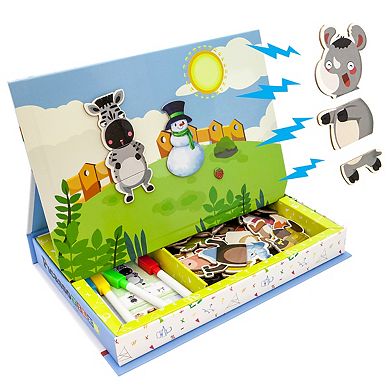 Picassotiles 112pc Magnetic Board Games and Drawing Board Toy Set for Girls Boys 3+ Years Old