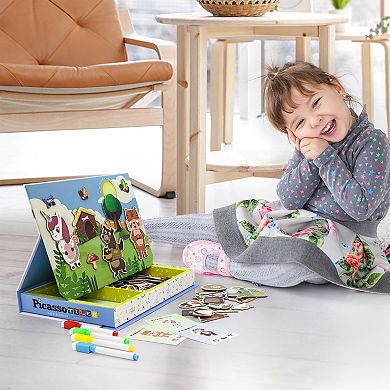 Picassotiles 112pc Magnetic Board Games and Drawing Board Toy Set for Girls Boys 3+ Years Old