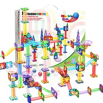 PicassoTiles 150 pc Marble Run Race Track Building Block & Magnetic Tiles, STEM Toy for Kids 3+
