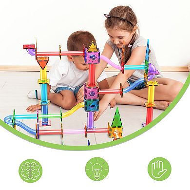 PicassoTiles 150 PC Marble Run Race Track Building Block & Magnetic Tiles, STEM Toy for Kids 3+